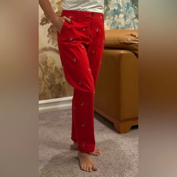 NEW $99 TALBOTS Relaxed Chinos Red Twill - Frenchie Dog,Critter Emb Pants Sz 8 - Picture 11 of 11